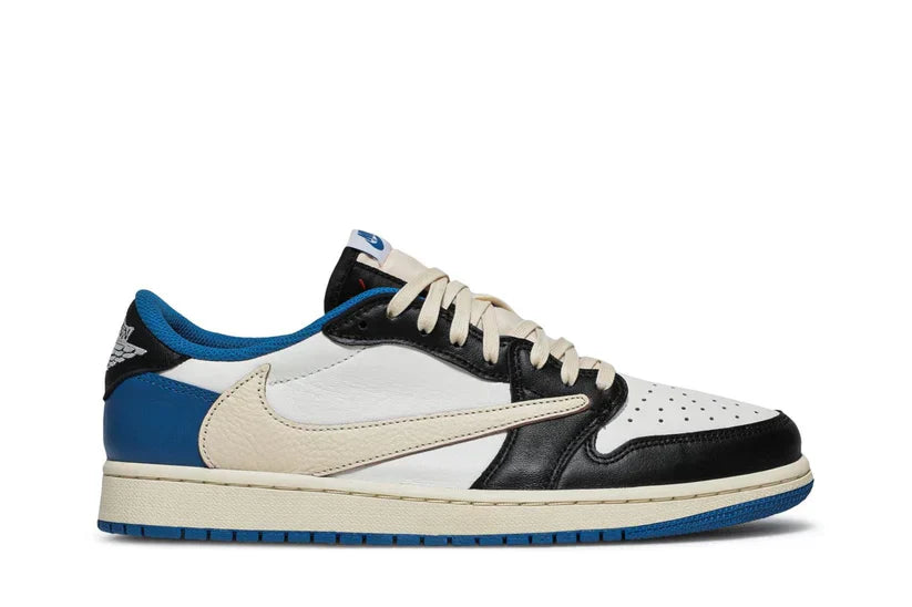 Nike Air Jordan 1 Retro Low Fragment Design x Travis Scott Couro Branco Preto Azul